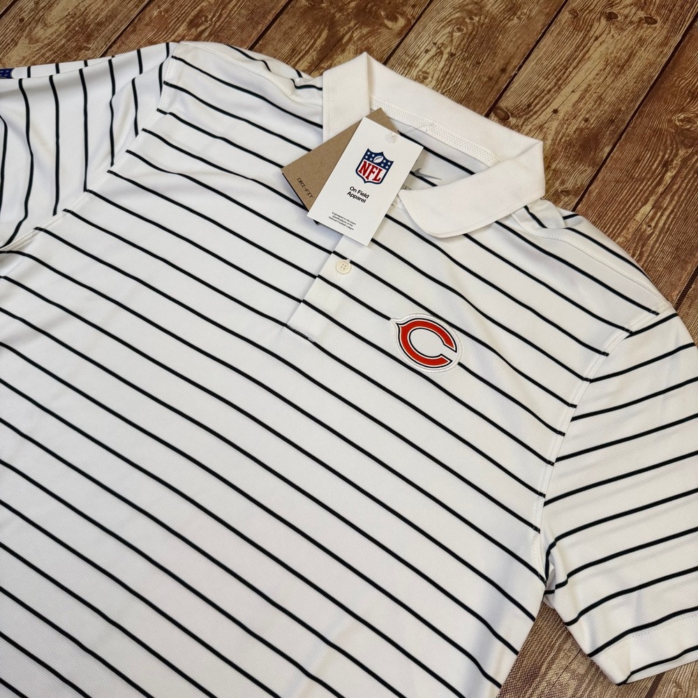 Nike Dri-FIT Chicago Bears Polo Shirt Mens Small White Black Striped NFL NWT